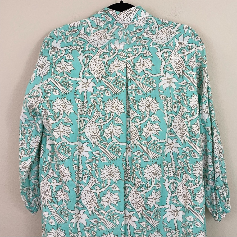 Holly Shae Blue Floral Paisley Cotton Shift Tunic Dress Resortwear One Size - Picture 10 of 14